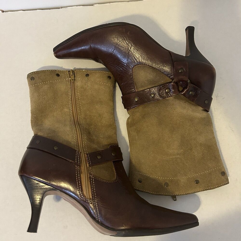 Matisse Flash Natural Suede Leather Pointed Mid-Calf Boots Western Size 8.5 - Picture 4 of 11